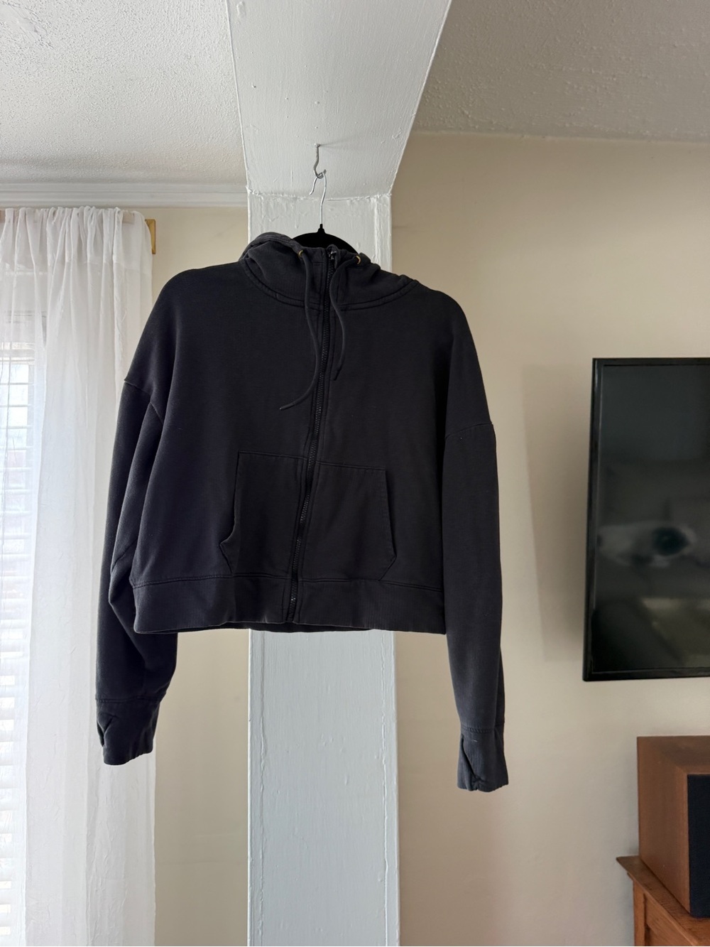 All in Motion Black Cropped Zip Up Hoodie Sweatshirt Size Large